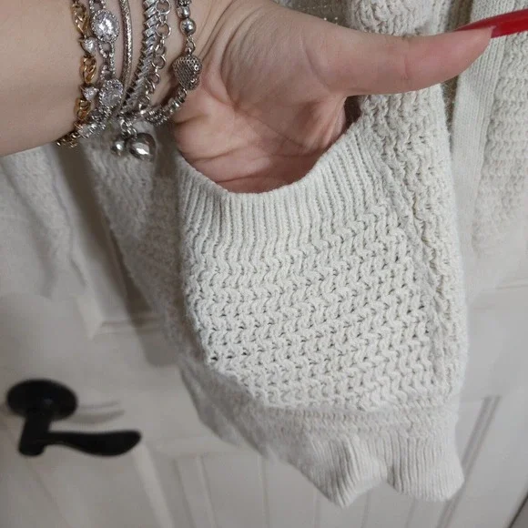 Fat Face Cardigan Sweater Womens 8 White Long Sleeve Pockets Open Front Knit - Picture 7 of 10